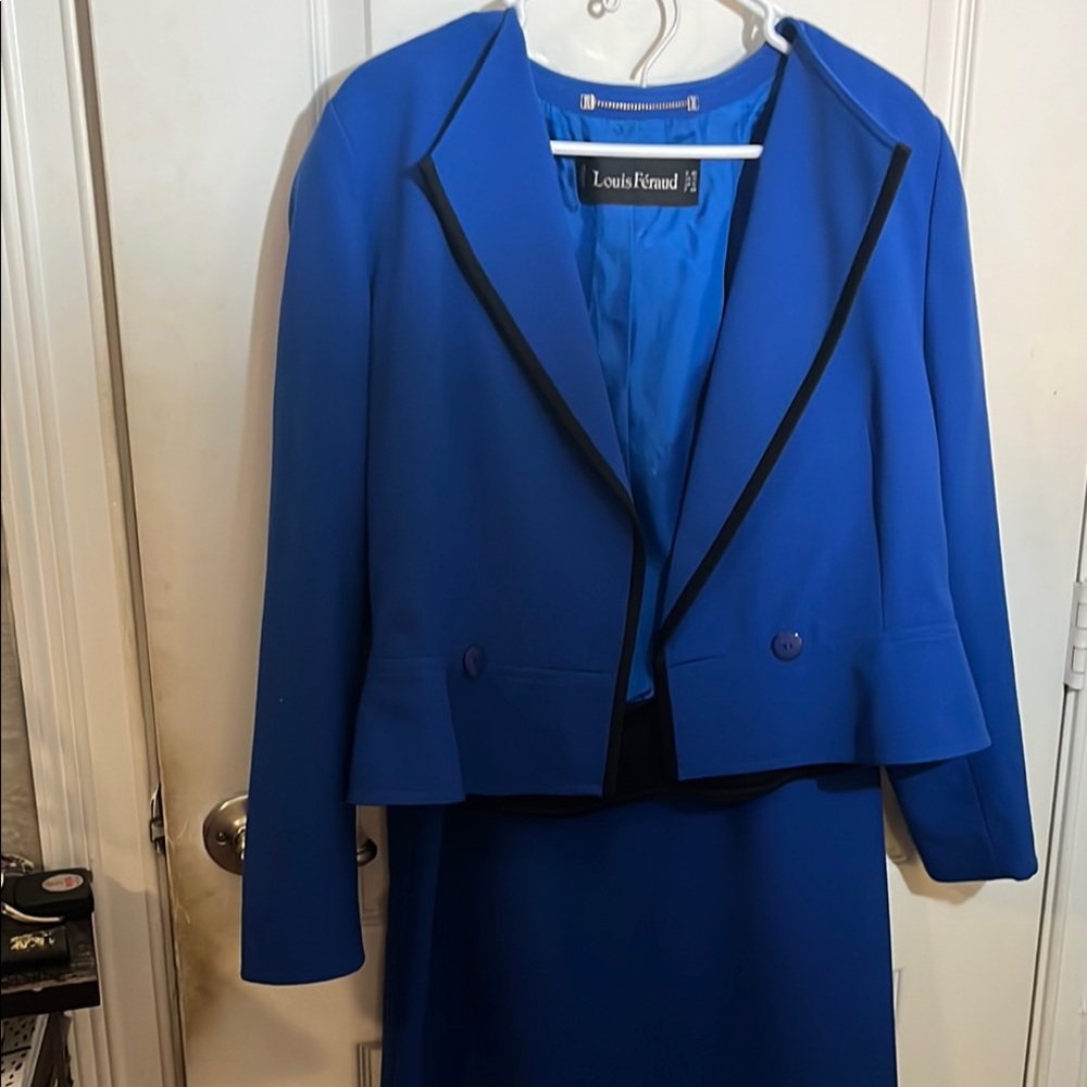 Louis Feraud Cobalt Blue Suit with Black Details